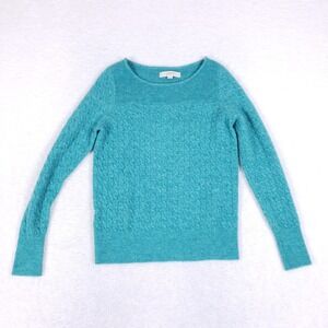 LOFT Teal Cable Knit Sweater Size M Soft Long Sleeve Pullover Knitwear Chic